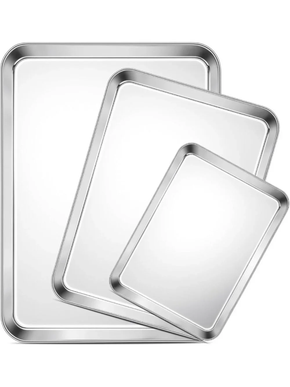 Stainless Steel Baking Sheet Set of 3 - Non-Toxic Cookie Sheets, Oven Trays